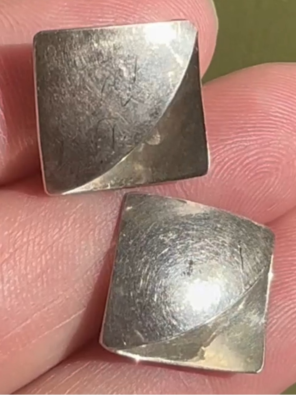 Vintage 925 Taxco Mexico Sterling Silver Modernist Square Stud Earrings